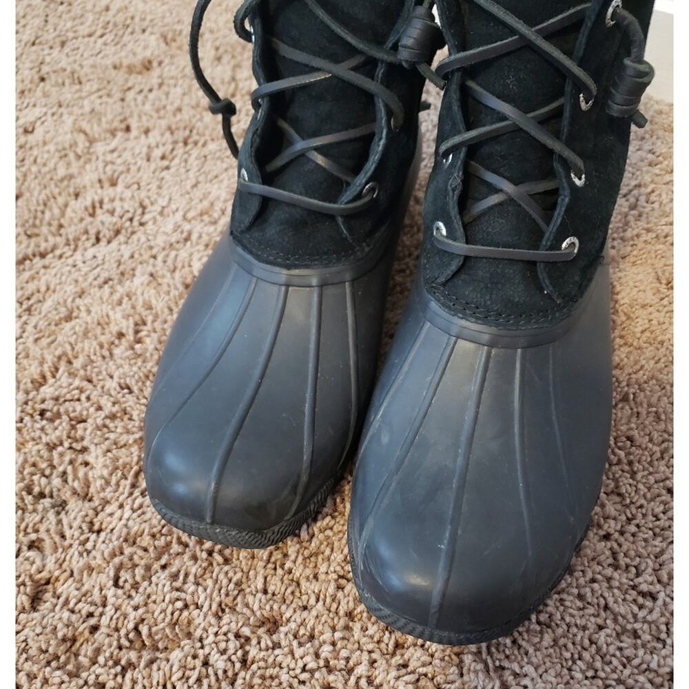 Sperry Saltwater suede Duck Boot Black Serpent Leather 11 - Picture 2 of 8